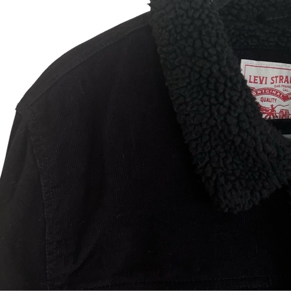 Levi’s Black Corduroy Sherpa Lined Trucker Jacket Large LM8RC530 - Picture 9 of 12